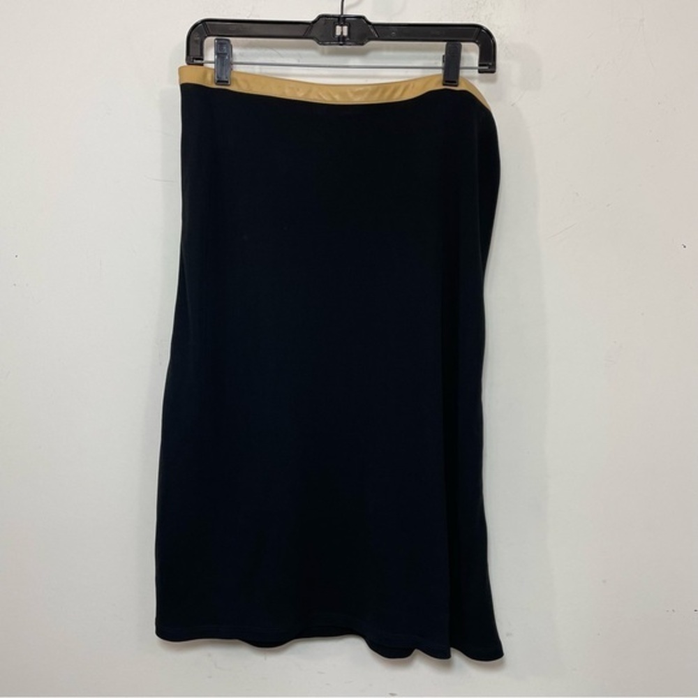 Vintage Versace leather trim straight skirt black semi transparent stretch y2k